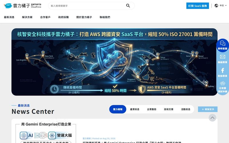雲力橘子 CloudForce 網站畫面